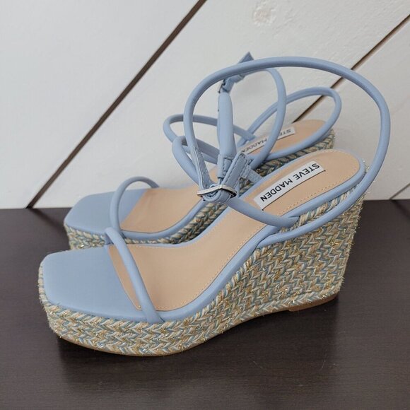 NEW Steve Madden Womens Unify Platform Wedge Sandals Multi Raffia 10M - Picture 3 of 10